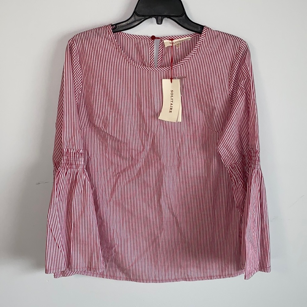 Solitaire Red and White Striped Bell Sleeve Top Size S